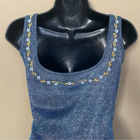 Blue Metallic Glitter Fairy Butterfly Embroidered Dress - Picture 8 of 9